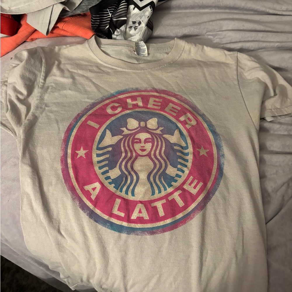 Gildan Kids Short Sleeve Tee - Cream with Pink and Blue Design